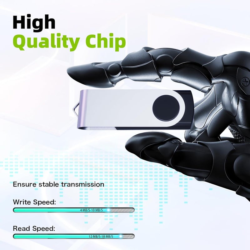 Wooolken 64GB Flash Drive 10 Pack, USB 2.0 Thumb Drive Bulk Pen Drive Metal Swivel Memory Stick 64GB 10 Colors Multipack Value Zip USB Drives with Lanyard - Image 2